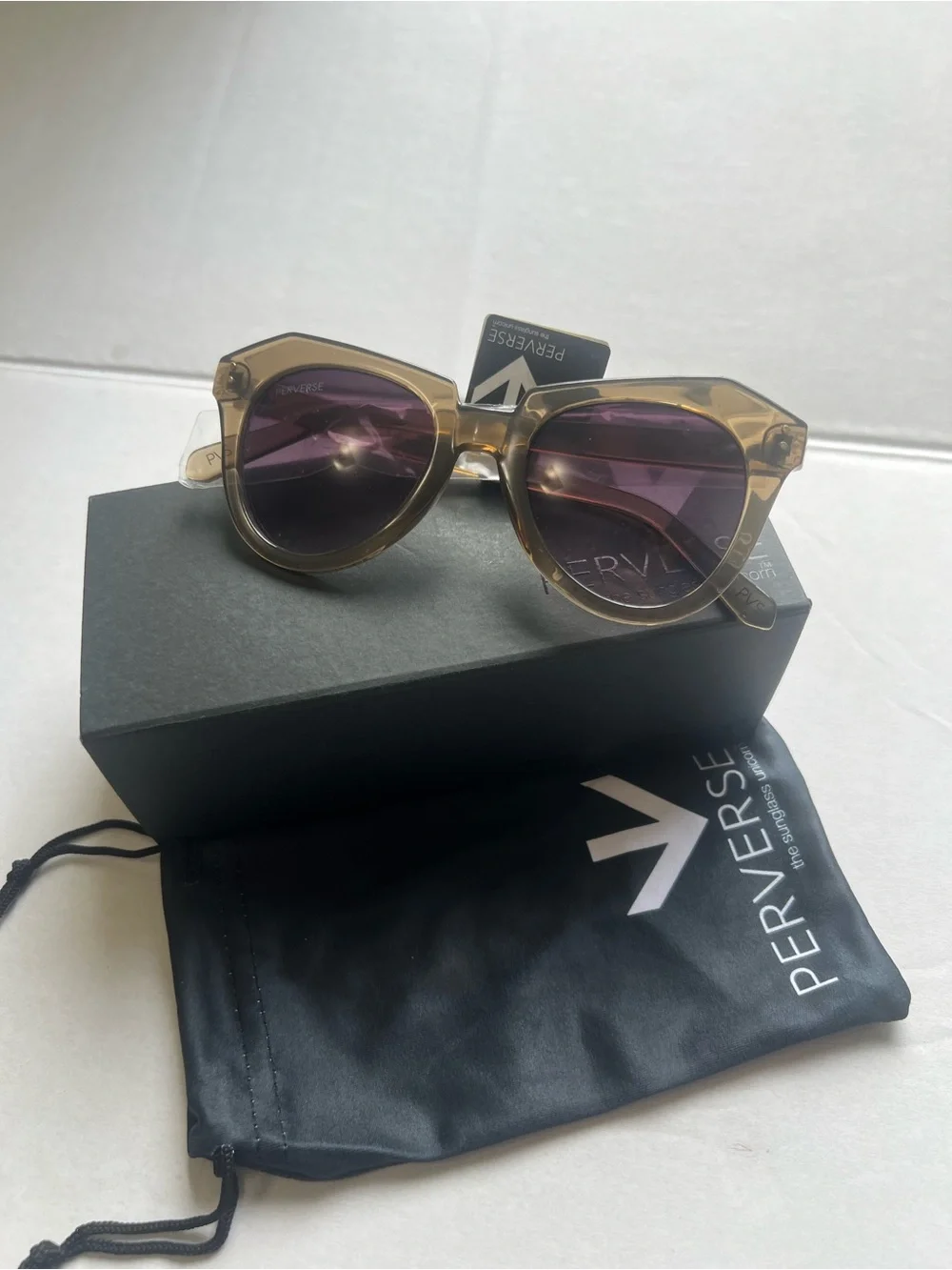 PERVERSE Women's Tan Frame Sunglasses with Purple Lenses